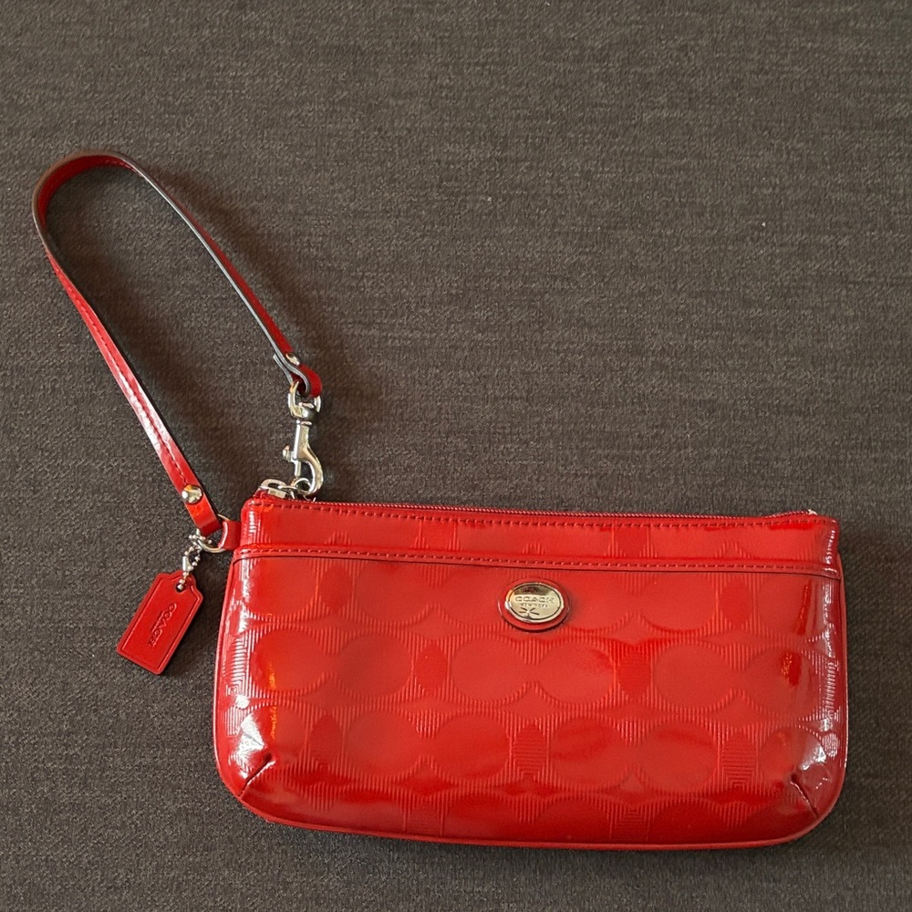 Coach Patent Red Signature Wristlet